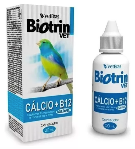 Suplemento Vitamínico Pássaros Biotrin Cálcio B12 e 20ml - Vetbras