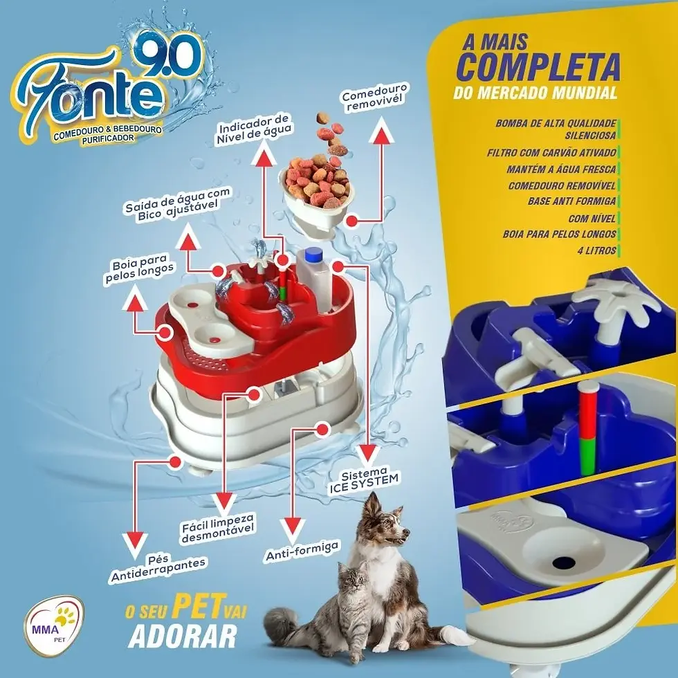 Miniatura: Comedouro e Bebedouro Pet com Fonte 9.0 cor Azul 220v - MMA Pet