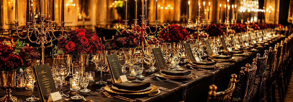 Elegant luxury wedding table beautifully styled with lush floral centerpieces, glowing candlelight, fine tableware, and sophisticated décor. This romantic wedding reception setup creates a timeless atmosphere for a luxury celebration, destination wedding, or upscale bridal event, offering inspiration for couples planning an unforgettable wedding day.