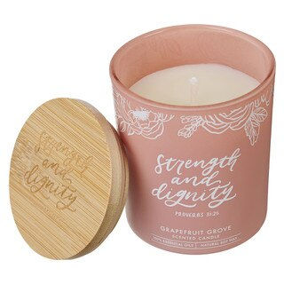 Strength and Dignity Grapefruit Scented Candle in a Peach Glass Jar- Proverbs 31