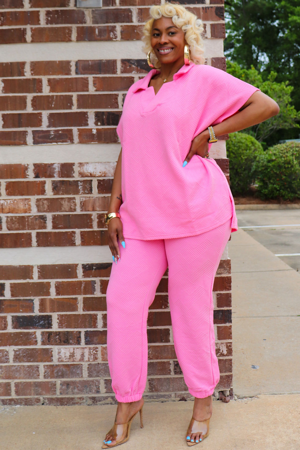 Thumbnail: The “Drop Shoulder Ease” Pink Jogger Set