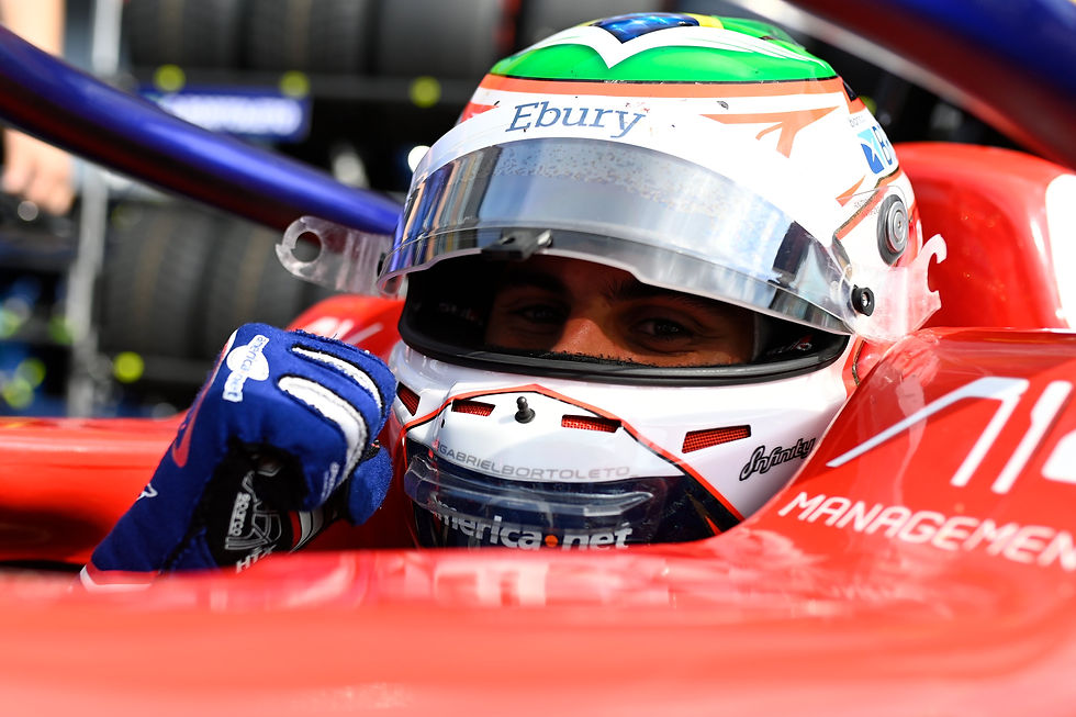 Gabriel Bortoleto while discovering that he became the Formula 3 champion during the Italian Grand Prix in Monza.