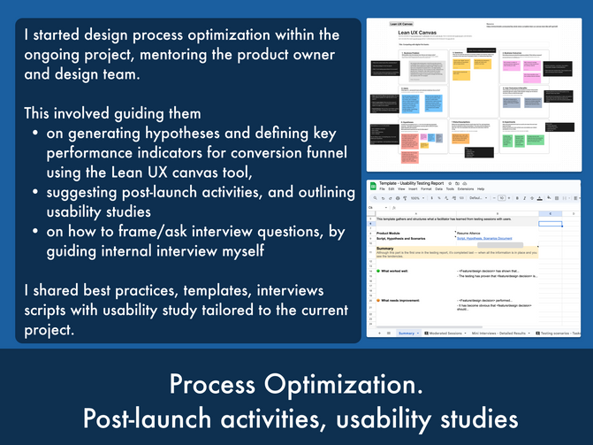 2. Process Optimization.
Post-launch activities, usability studies