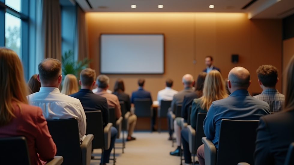 Eye-level view of a seminar room with participants listening attentively