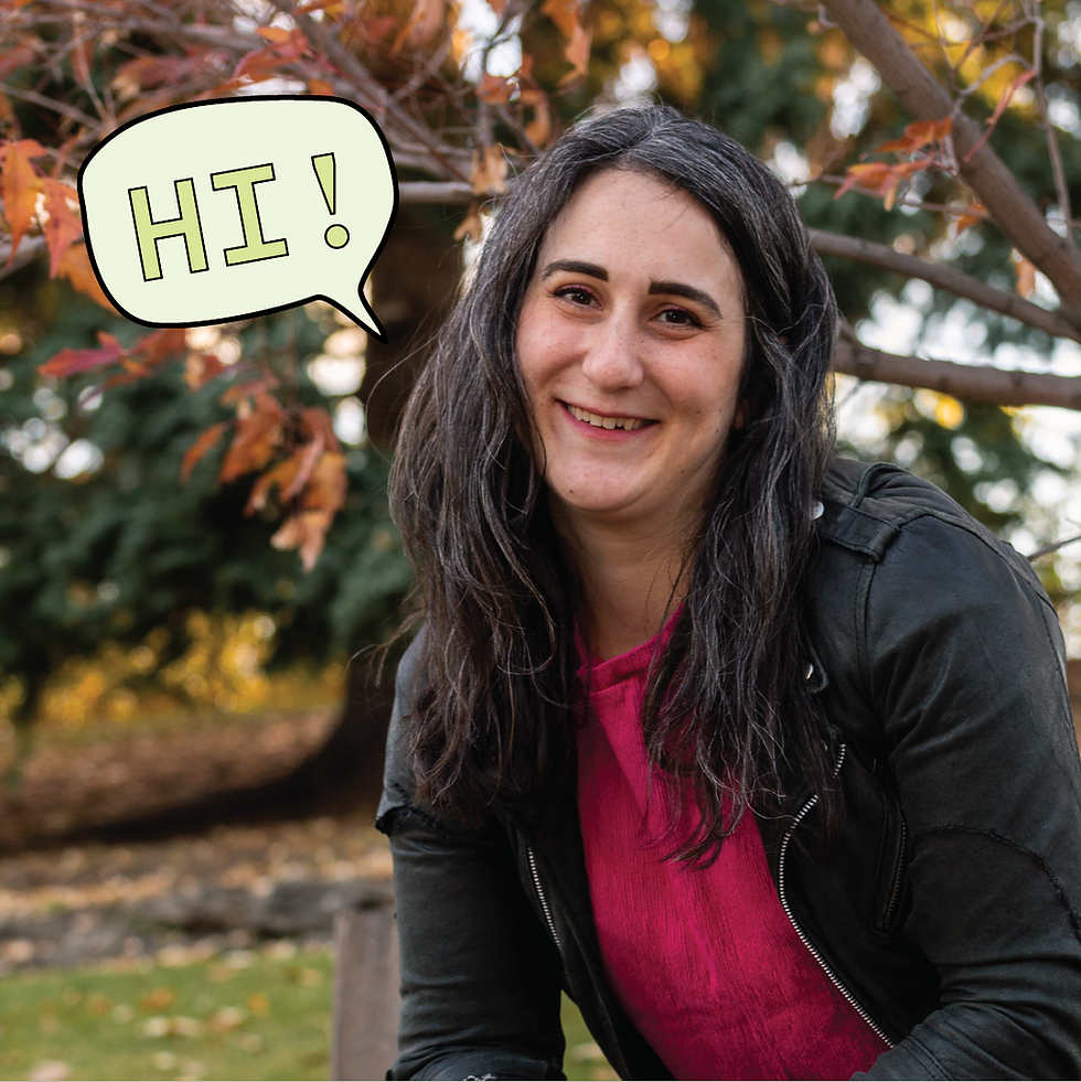 Shanley Maguire with a fall backdrop, saying "hi!"