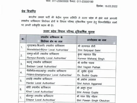 BJP released the list of 30 candidates for MLC elections, a big bet in Azamgarh