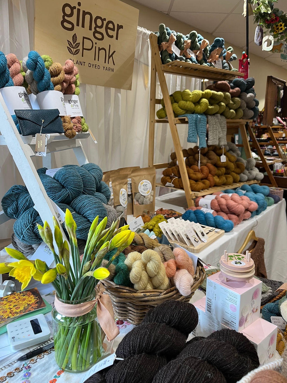a small stand of hand-dyed yarn at a knitting festival