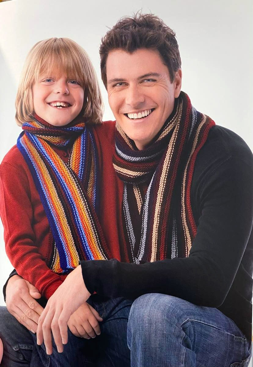 Thumbnail: Panda Family Knits in 8ply 225 Pattern Of Man's And Boy's Striped Scarf