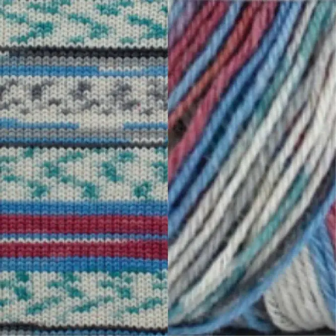 Fiddlesticks Harlequin 4ply Sock Yarn with Knitted Sample in Fairisle
