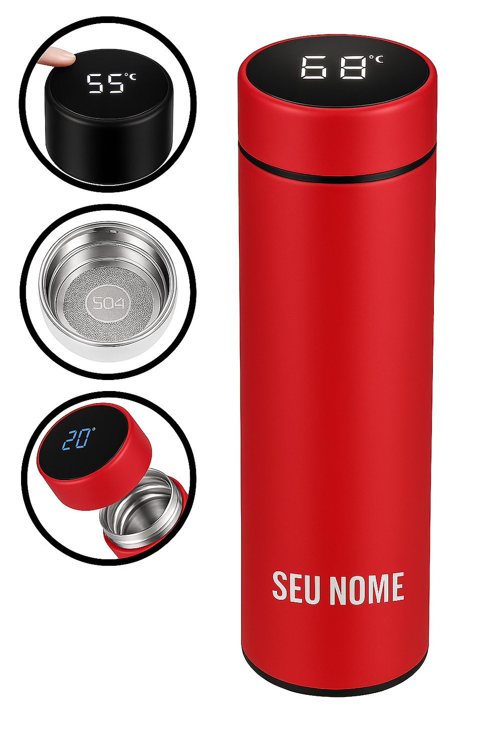 Miniatura: Garrafa térmica com Visor Digital 500ml (Com Seu Nome)