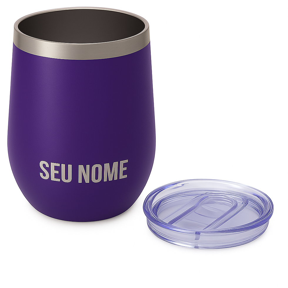 Miniatura: Copo térmico tipo cuia 360ml com tampa "cores escuras" (Com Seu Nome)