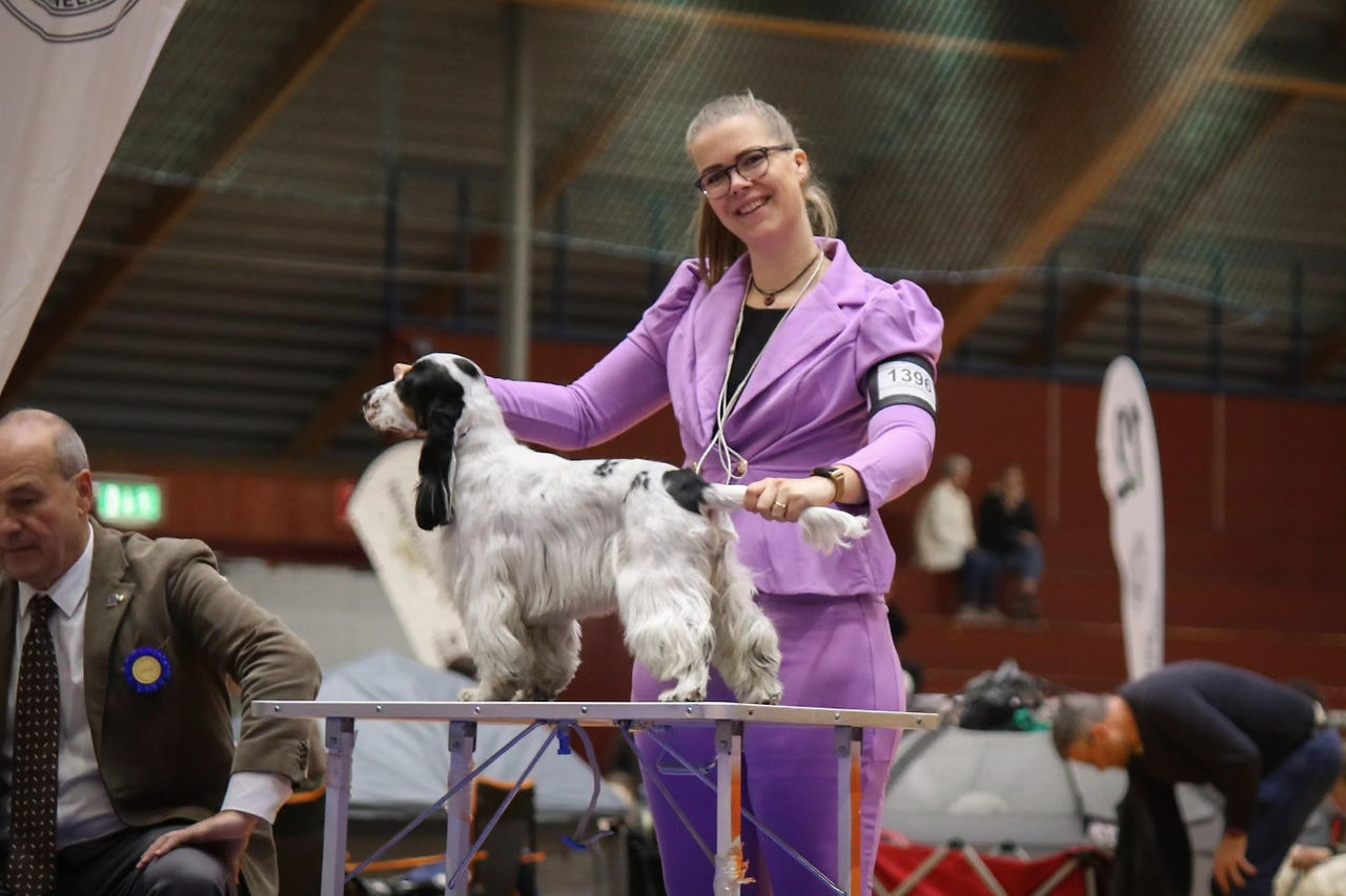Ad Vitam Amicus Nova Vita (Evi) op de internationale hondenshow in Växjö, puppyklas