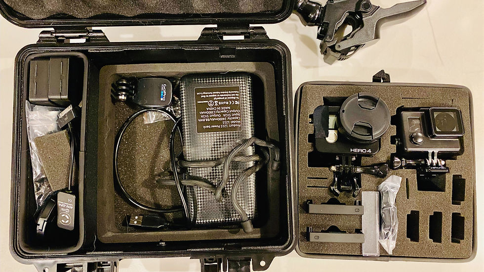 gopro hero 4 silver, flex clamp mount, power pack batter, hard case