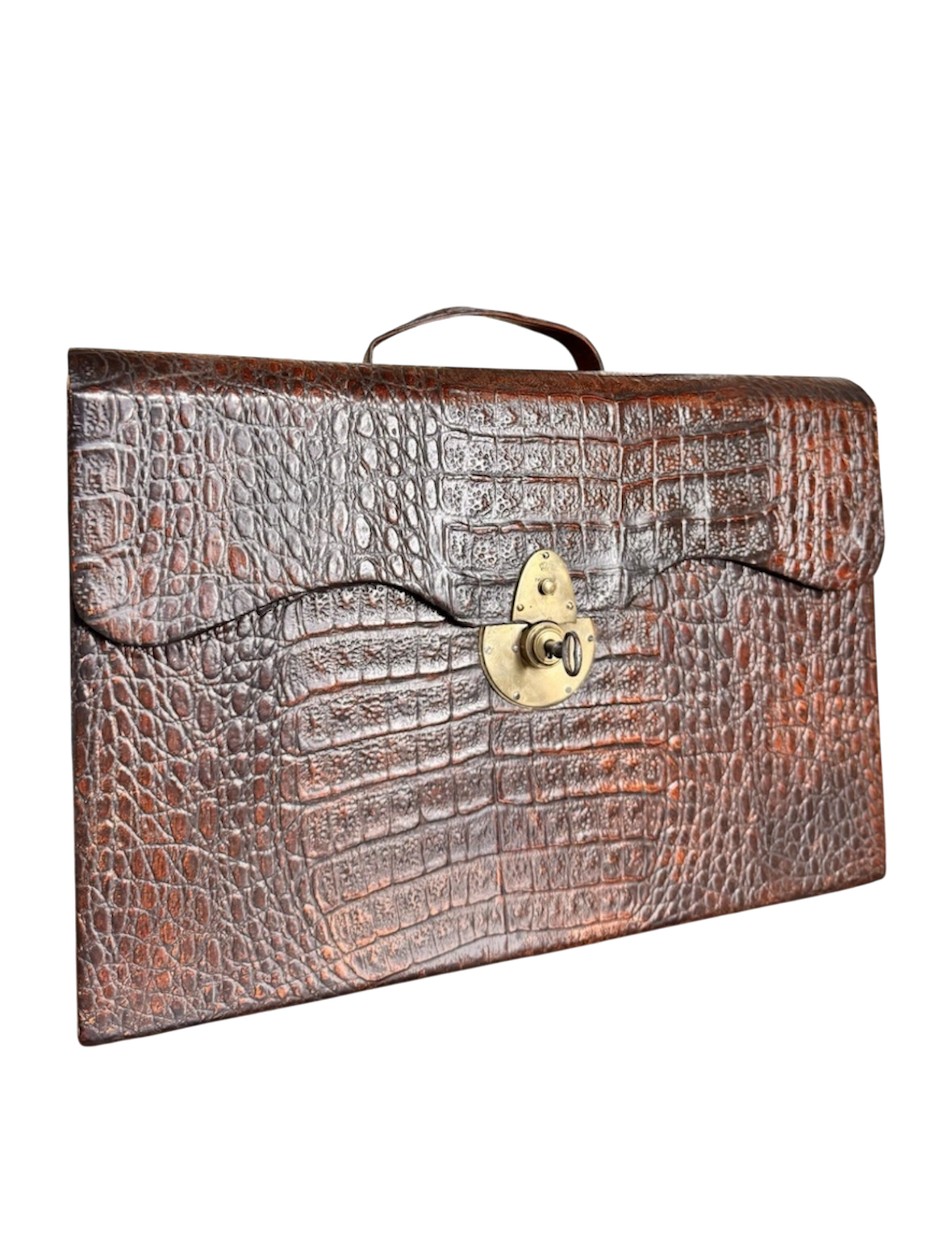 Antique Crocodile Leather Style Writing Bag/Case with Bramah Lock and Key