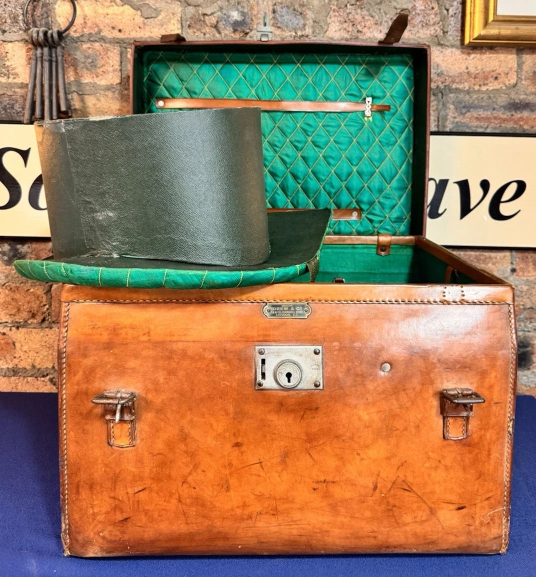 Antique Large Leather Multi Top Hat Box, Storage Case. c1900 Drew & Co London