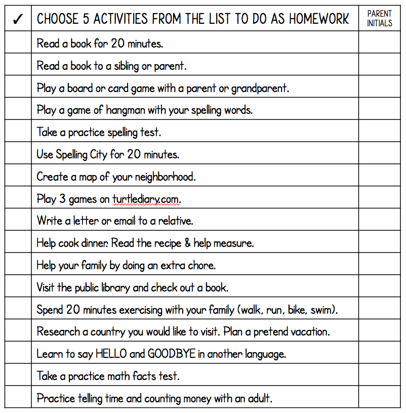 un-homework list