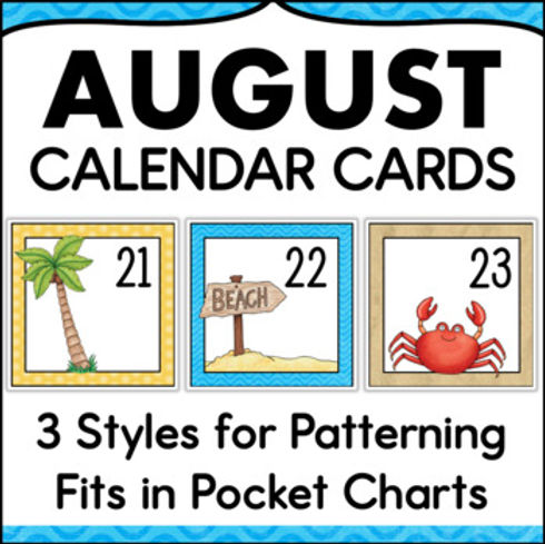 August Calendar Numbers - Monthly Calendar Cards Set Pocket Chart Size |  fishyrobb