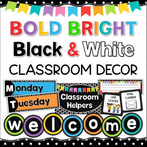Black, White, & Bright Polka Dot Classroom Decor Bundle