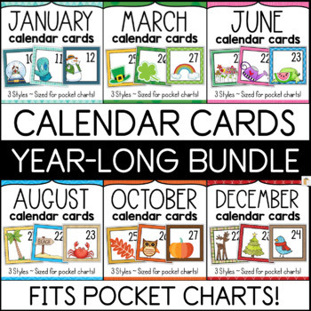 Pocket Chart Calendar Cards Numbers BUNDLE - Full Year Set | fishyrobb