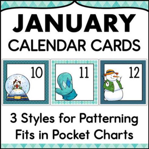 January Calendar Numbers - Monthly Calendar Cards Set Pocket Chart Size |  fishyrobb