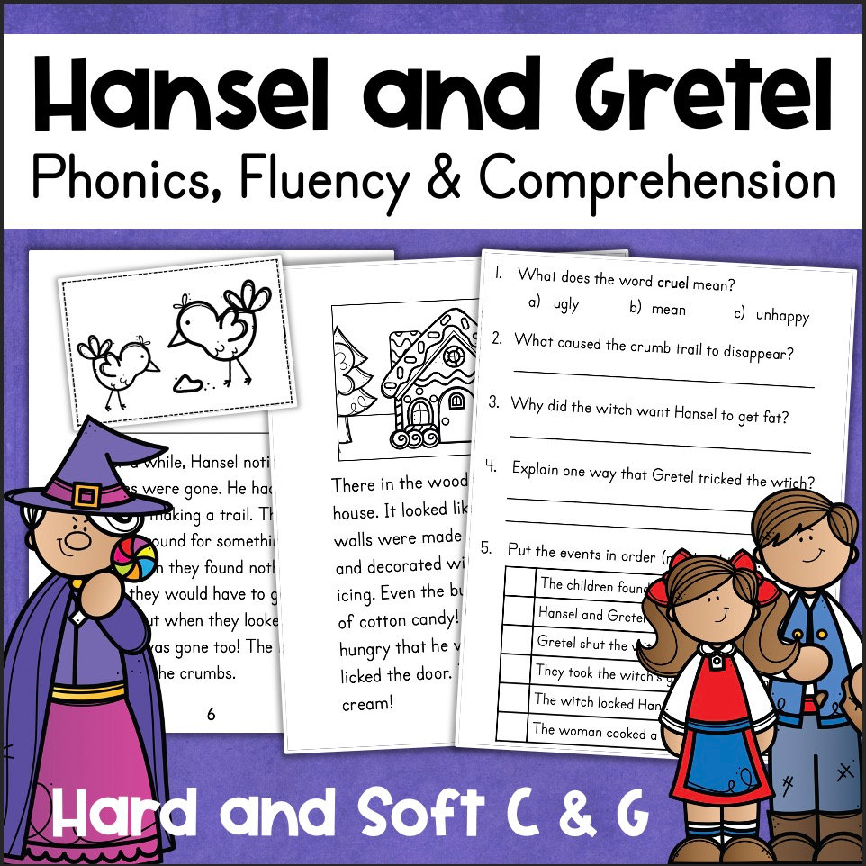 hansel and gretel hard soft c g decodable reader worksheets fishyrobb
