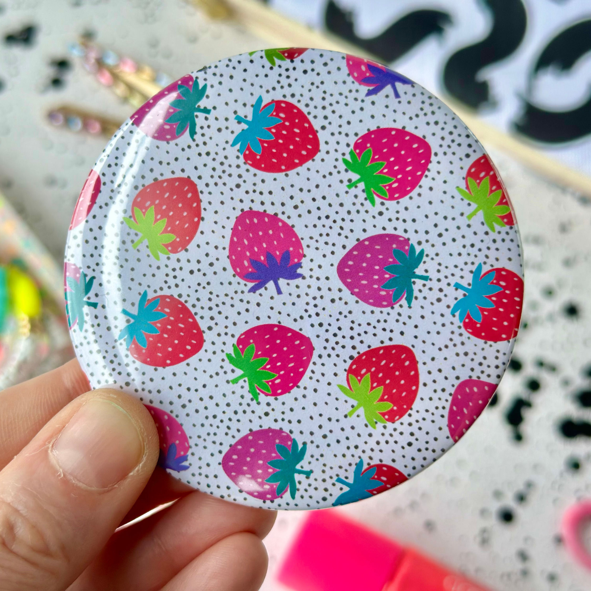 Hand Bag Mirror- Strawberries