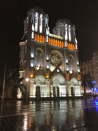 Basilica Notre Dame de Nice  in France Night