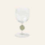 Clear wine glass with a round, green decorative sphere on the stem.