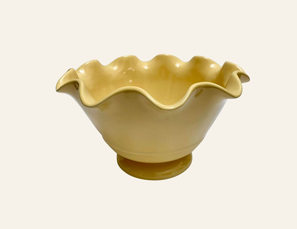 Golden yellow ruffled-edge compote bowl with glossy finish