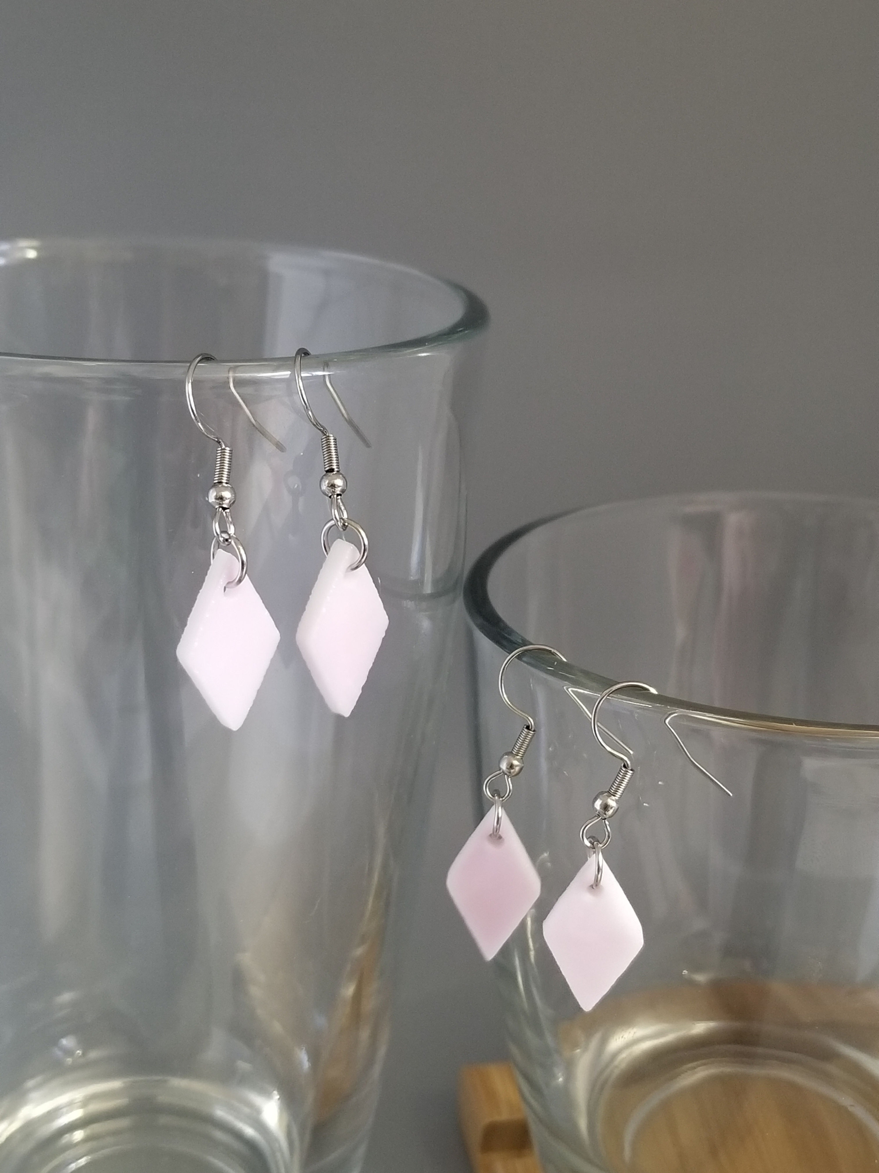 Baby Pink Abalone Diamond Dangly Earrings