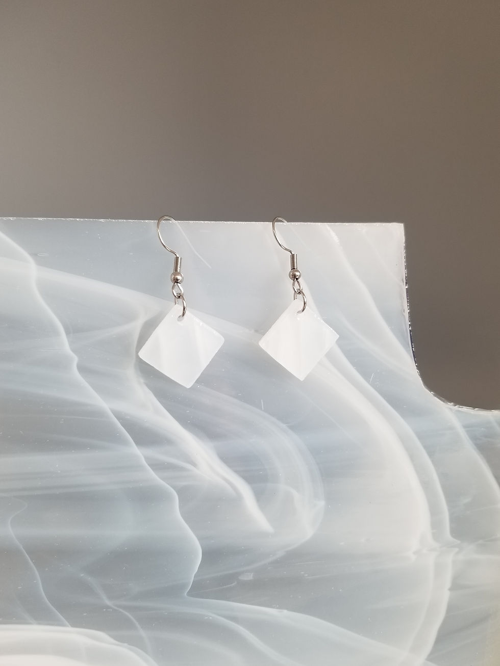 Thumbnail: White & Clear Wispy Square Dangly Earrings