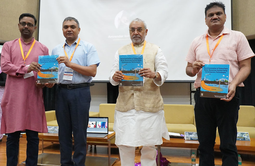 A major highlight of the event was the official launch of the book “Decontamination of Subsurface Water Resources System Using Contemporary Technologies”, published by Elsevier. The launch was graced by esteemed experts (from left to right): Dr. Pankaj K. Gupta, Lt. Dr. Gajendra Pratap Singh, Dr. Markandey Rai, and Dr. Bhupender Singh, who collectively emphasized the importance of sustainable water management through advanced technological solutions.
