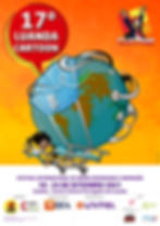 Cartazes e fotos do Luanda Cartoon 2021 com o globo de máscara.