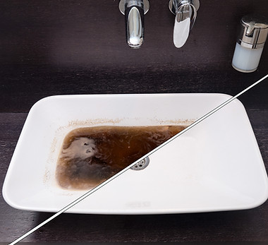 Clogged lavatory bathroom sink. Hair stuck in trap.
