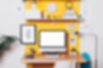 Office workplace with computer._ Modern creative workspace on yellow wall. .jpg
