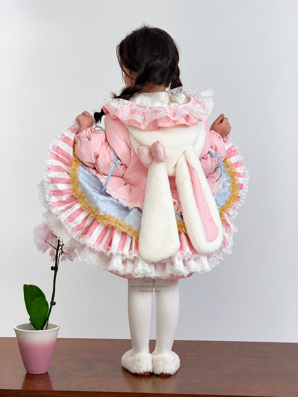 Thumbnail: Bunny Daydream — Pink Bunny-Ear Hooded Down Coat