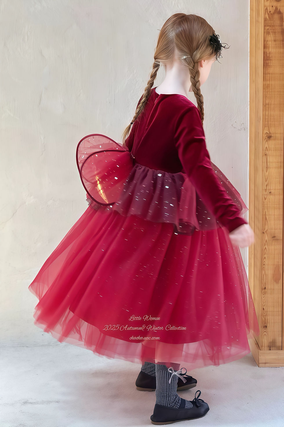 الصورة المصغرة: Crimson Star Wings Girl Autumn Winter Dress(Red)