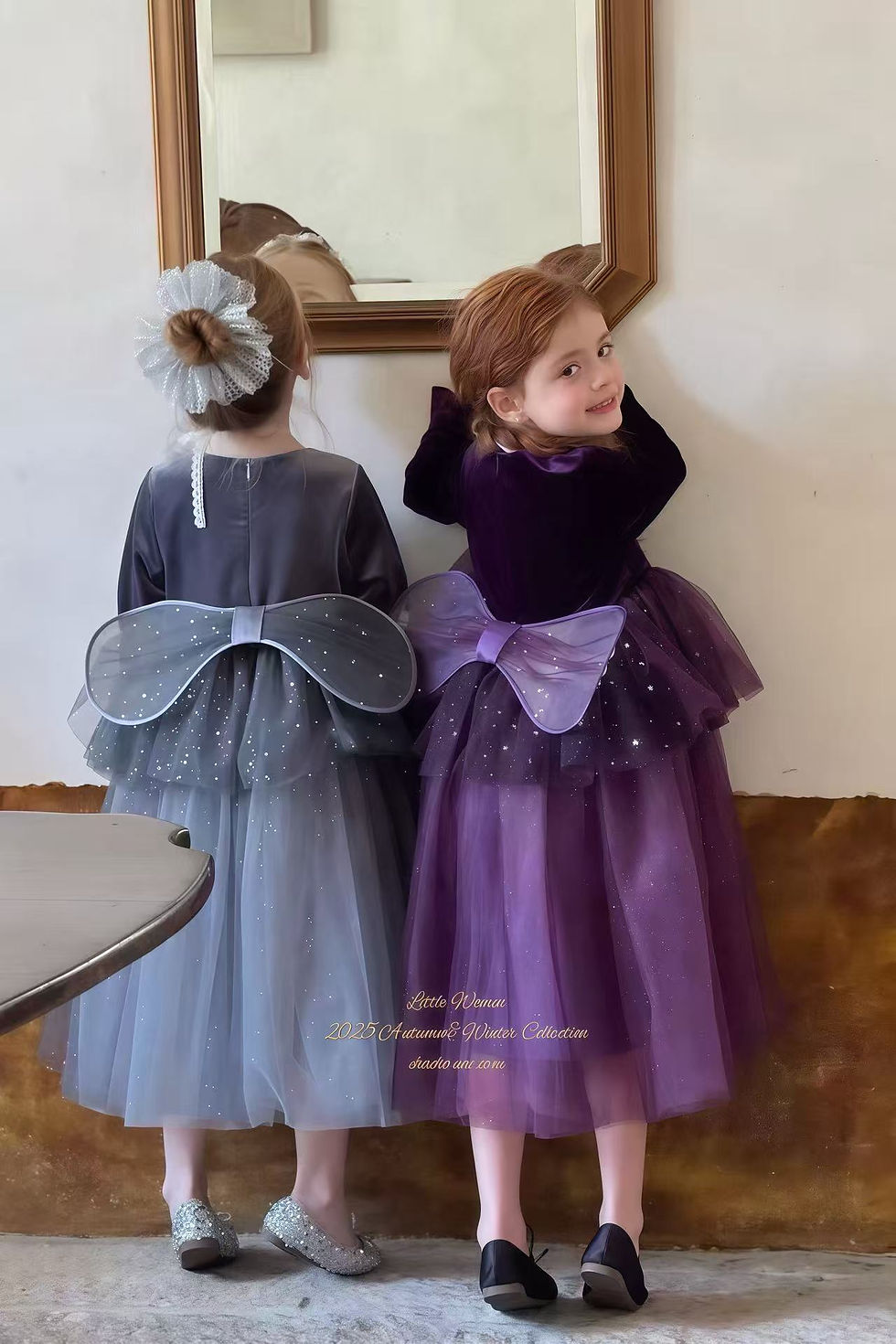 Thumbnail: Silver Moon Wings Girl Autumn Winter Dress(Grey)