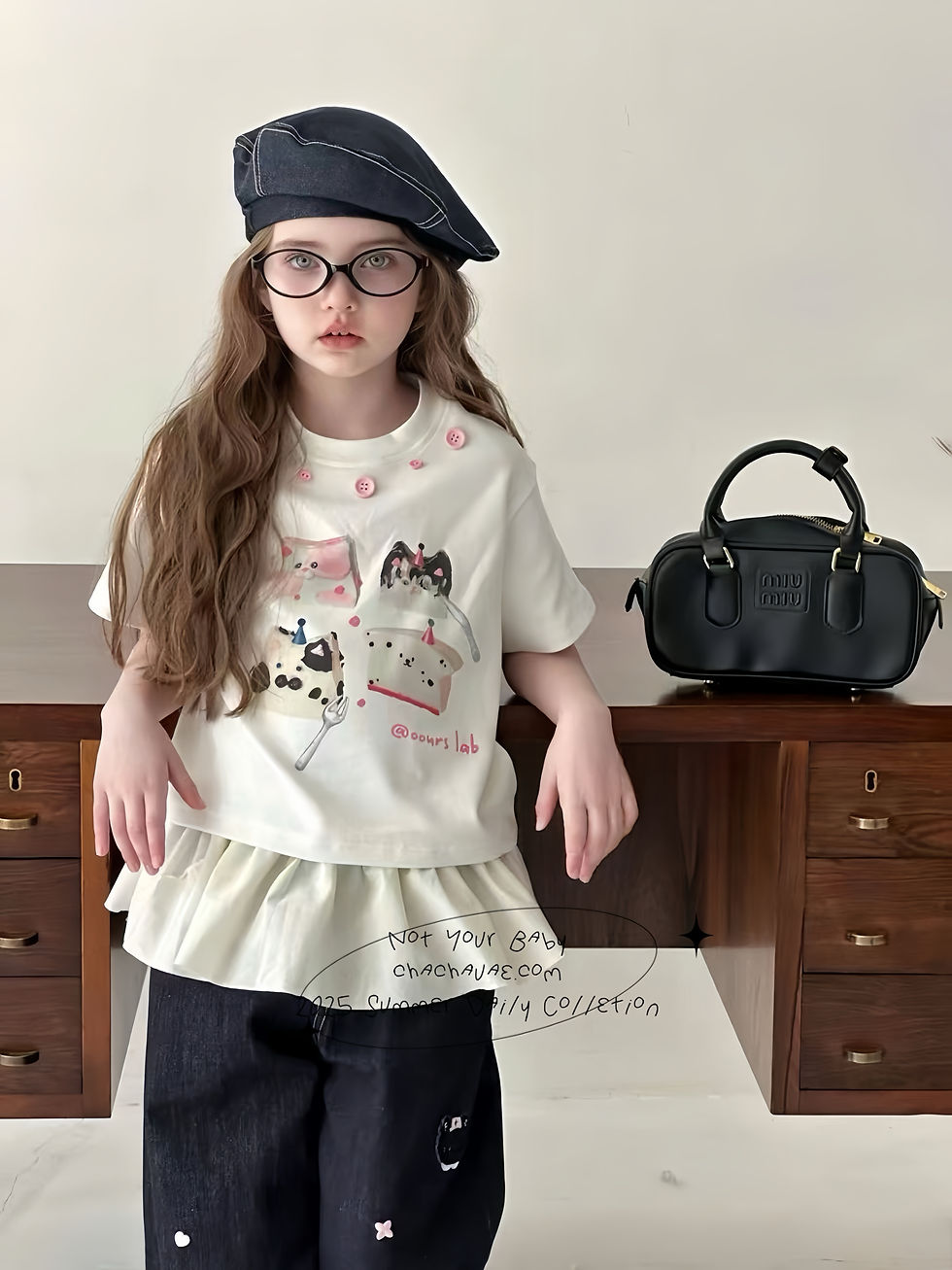 ’MEOWCHIC Girl Fashion 3pc Set(Tshirt+Skirt+Jeans)