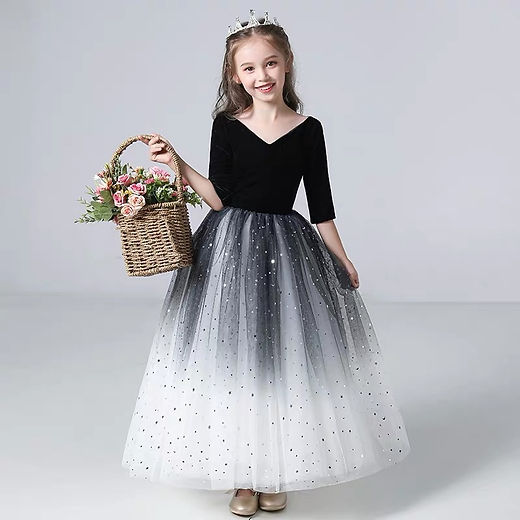 white christmas dresses Sequin Half Sleeves Christmas Long Tulle Junior Concert Birthday Party –  Elsi John main image 1