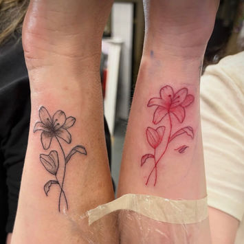 Colored Tattoo, Black & gray tattoo, Matching tattoos, flower Tattoos, fine line tattoos
