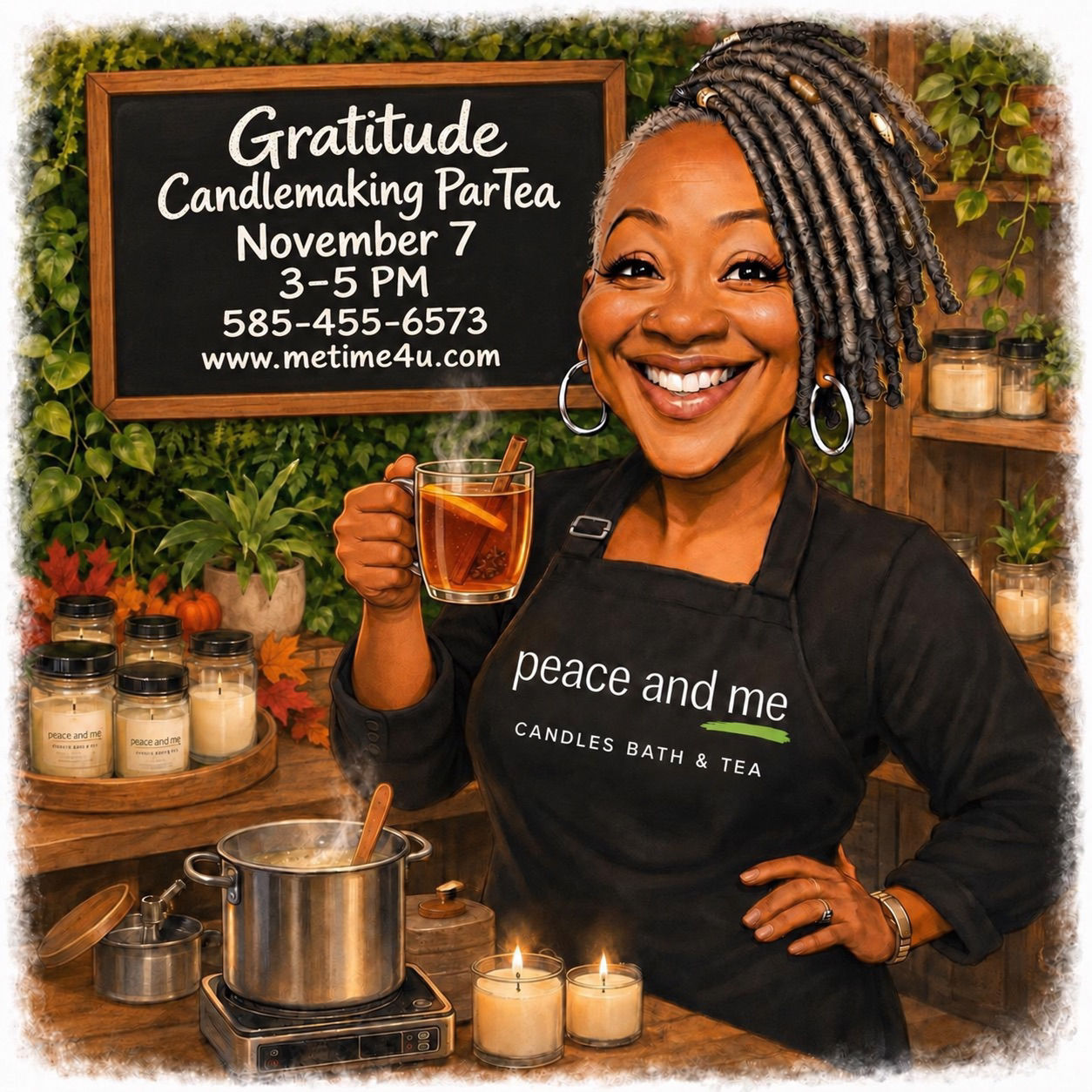GRATITUDE CANDLEMAKING PARTEA🕯️🍂🙏🏾🫖🍹 Nov 7 3:00-5:00pm