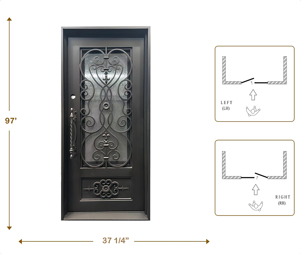 サムネイル： Wrought Iron NFD:37 1/4"x 97"x6",LI,126,CS007,Rainstorm Glass Iron Door