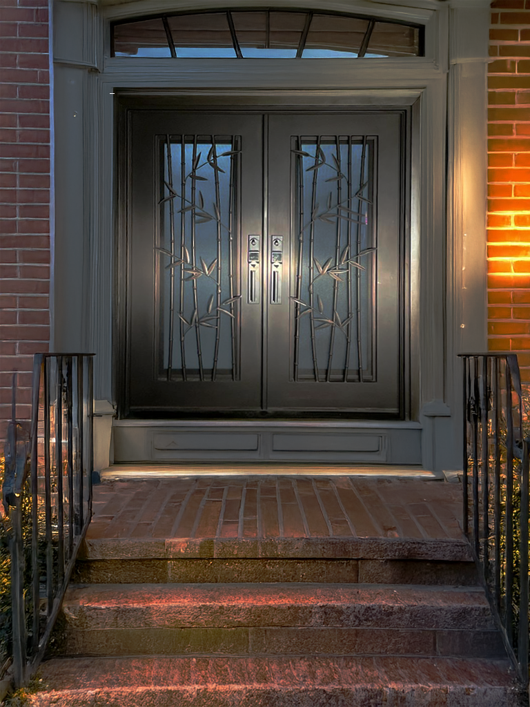 縮圖：Wrought Iron NFD:73 1/4"x 81"x6",LI,106,CS007,Rainstorm Glass Iron Door