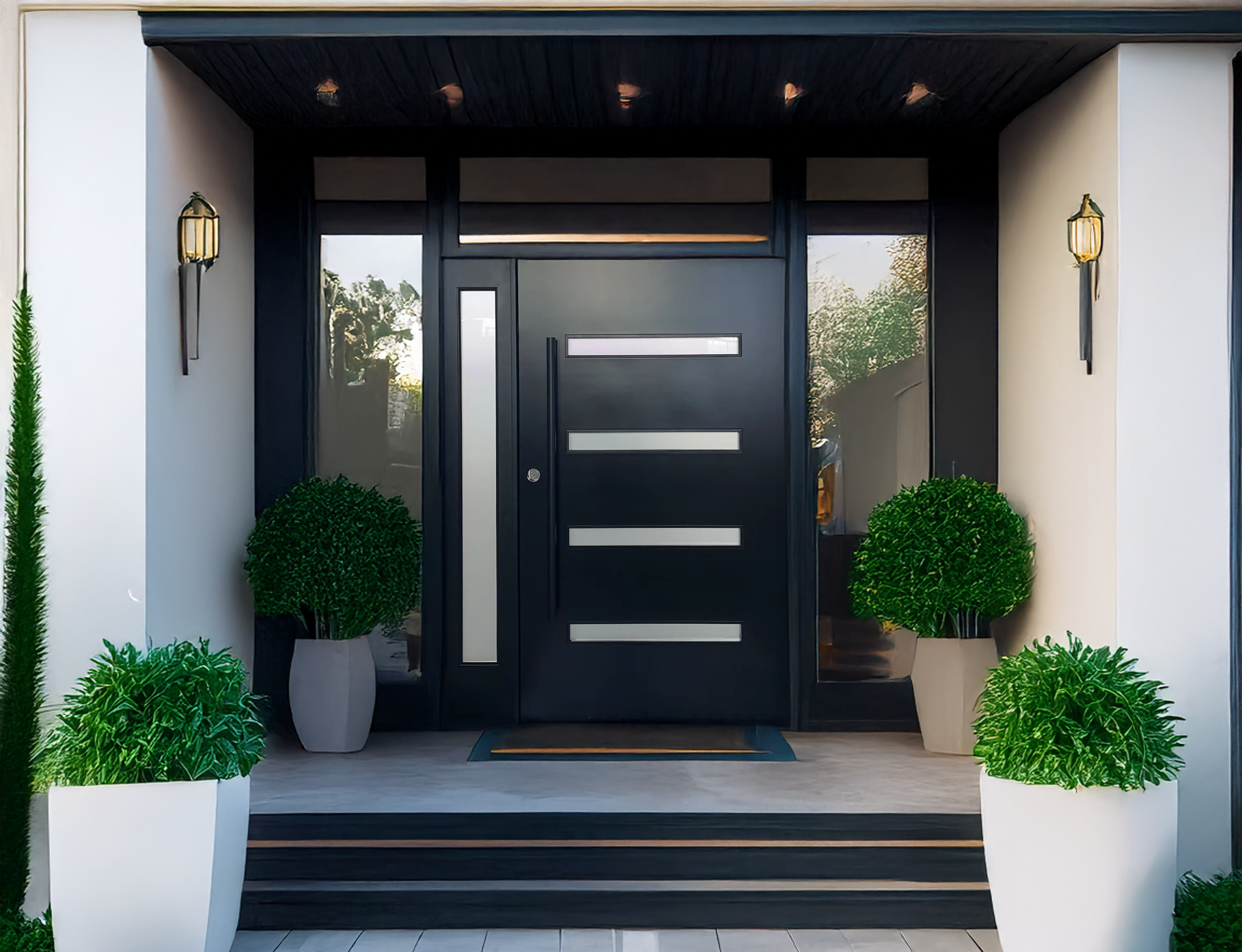 60X80 EXTERIOR PIVOT COMPOSITE DOOR CT05 RH 60X80 BLACK, SANDBLASTING GLASS.