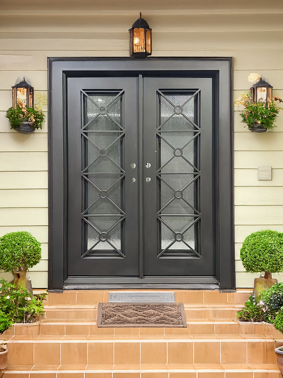 Thumbnail: Wrought Iron NFD:73 1/4"x 81"x6",RI,114,CS007,Rainstorm Glass Iron Door