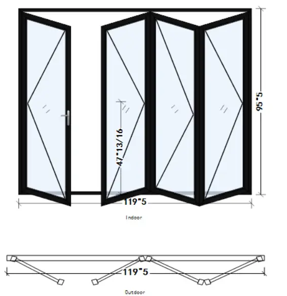 サムネイル： AL FoldingDoor,NFD:119 1/2"x95 1/2",Black,13,Folded Out,Left to Right