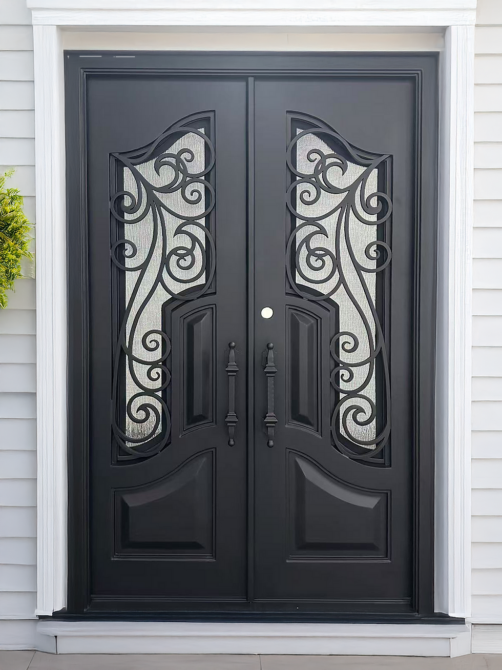 Thumbnail: Pre-Hung Iron Front Double Door 7280 RH With Rain Glass WI119