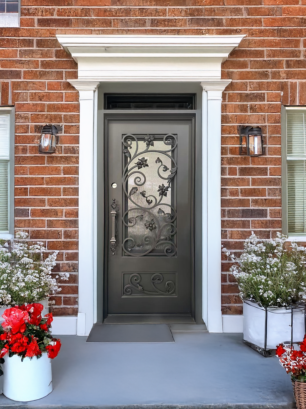 Pre-Hung Iron Front Single Door 3680 RH With Rain Glass WI118