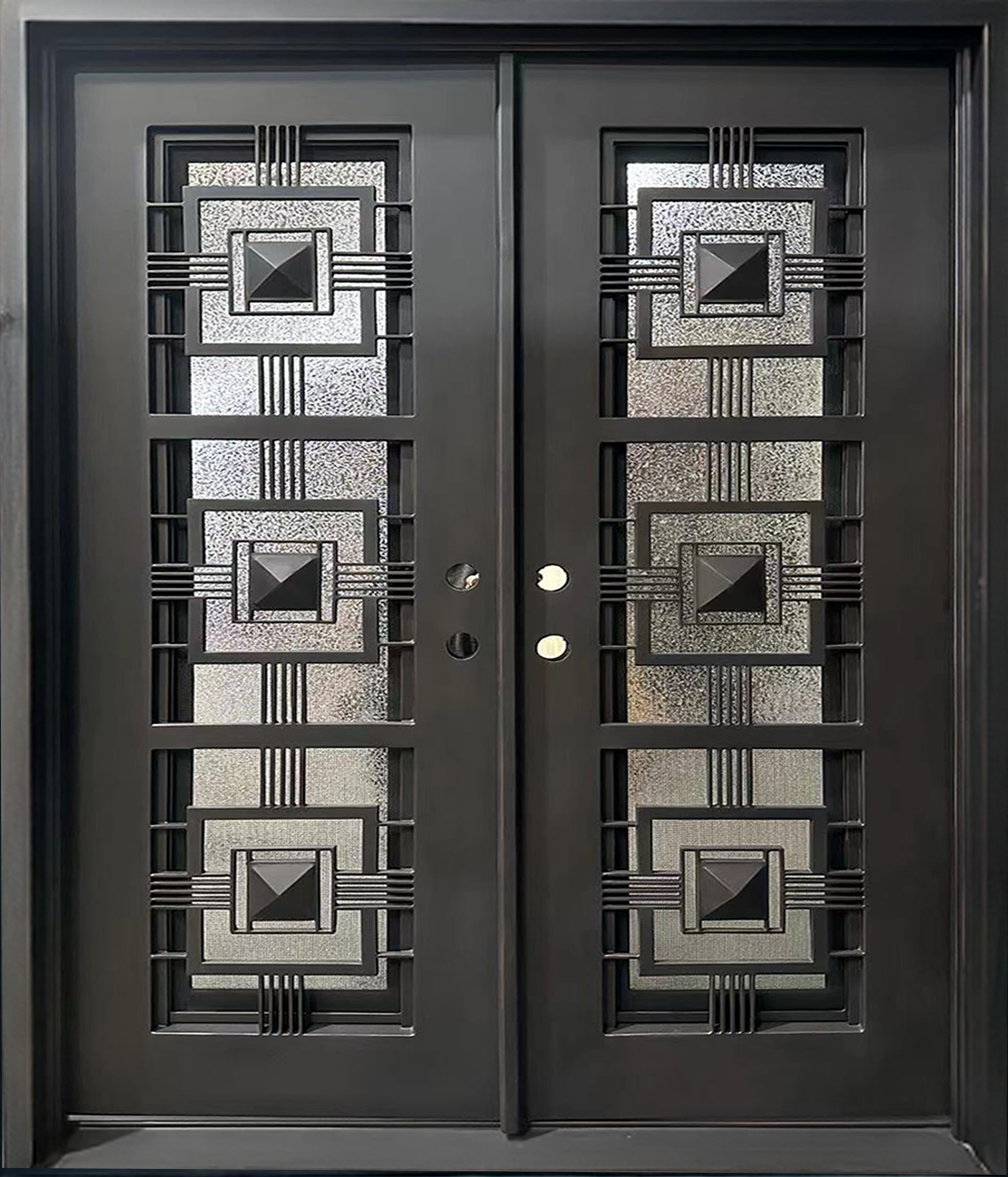 Wrought Iron NFD:61 1/4"x 97"x6",RI,135,CS007,Rainstorm Glass Iron Door